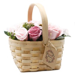 Bouquet em cesto de vime - rosa grande