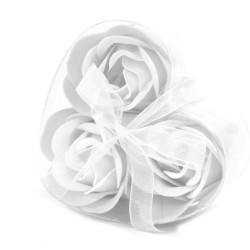Conjunto de 3 flores de sabão em caixa coração - rosas brancas