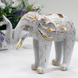 Elefante esculpido em madeira - Ouro branco