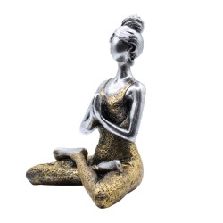 Figura de senhora do ioga - prata e ouro 24cm
