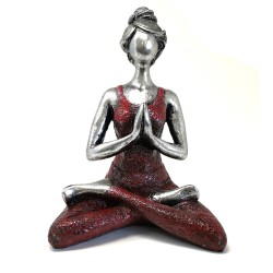 Figura de Senhora do Yoga - Prata e Bordeaux 24cm
