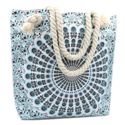 Bolsa de mão com alça de corda Mandala - Azul celeste