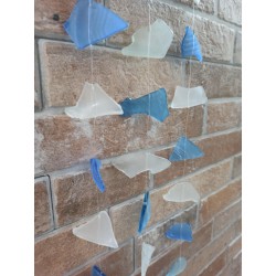 Carillón de vidrio reciclado - Tres cuerdas - Azul y blanco