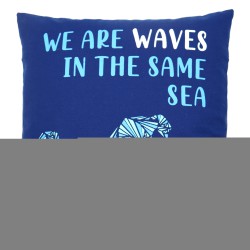 Almofada de algodão estampada - We Are Waves - Cinzento, azul e natural