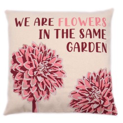 Almofada de algodão impressa - We Are Flowers - Azeitona, cor-de-rosa e natural