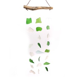 Carillón vidrio reciclado - Tres gotas verde y blanco