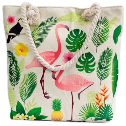 Saco de compras com pega de corda - flamingo tropical