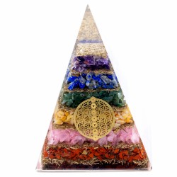 Pirámide de Orgonita Lrg 70mm - Gemas Chakra - Flor de la Vida de los Siete Chakras- 70 mm