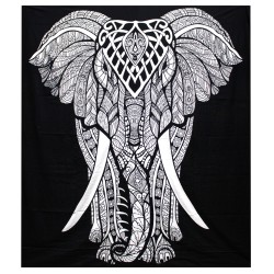 Colcha dupla de algodão P&B + tapeçaria - Elefante