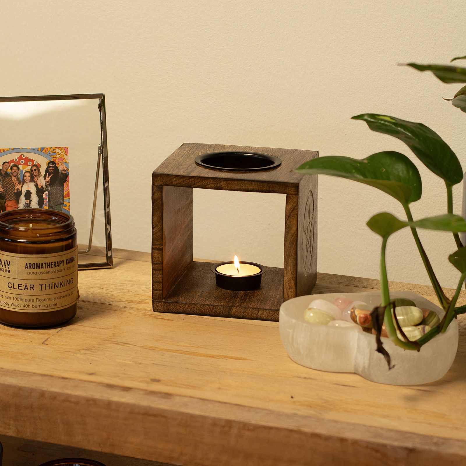 Gran quemador de aceite de madera de mango cuadrado - Árbol de la Vida - Imagen 5