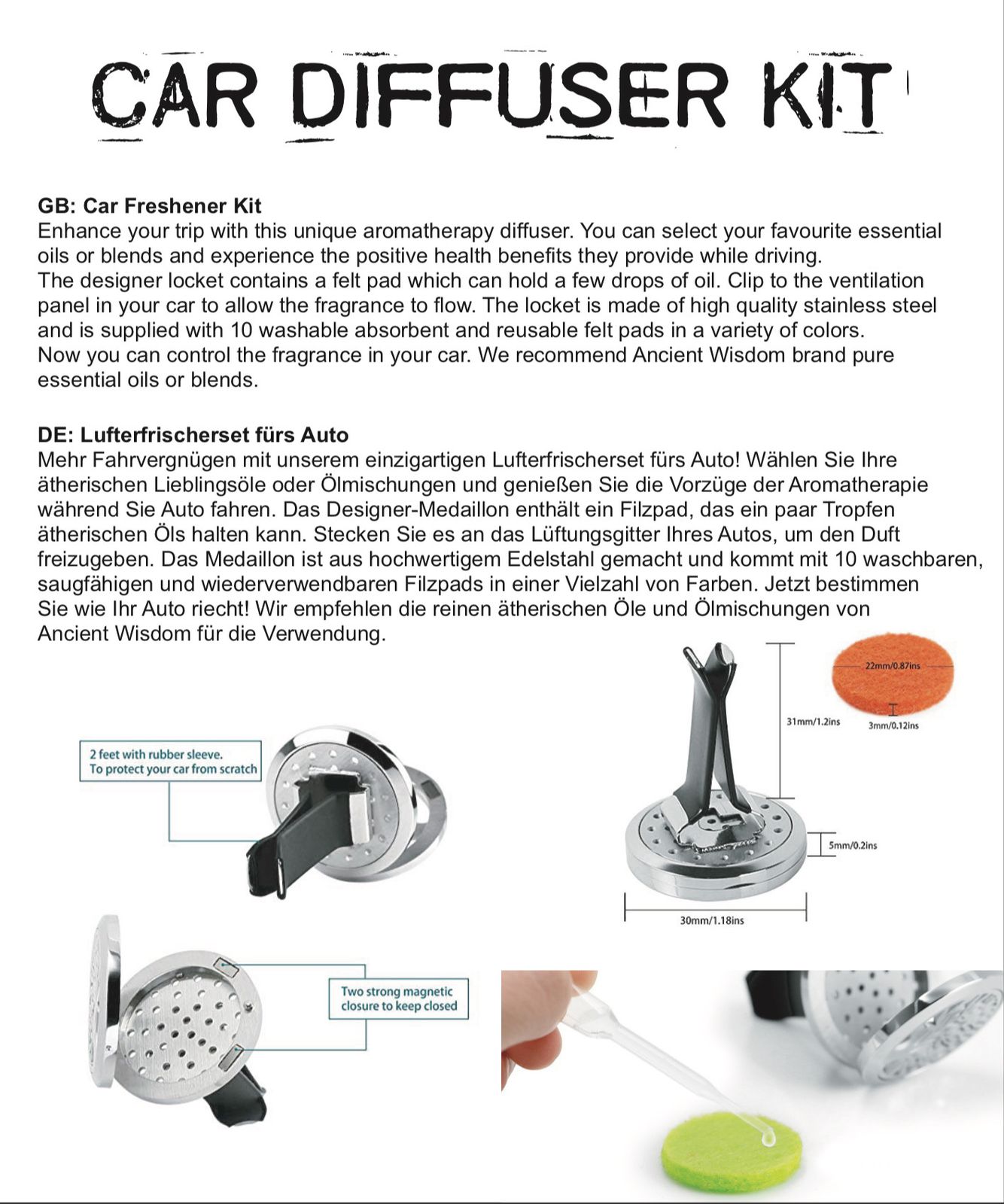 Kit difusor para coche - Estaño yoga chakra - 30mm - Imagen 2