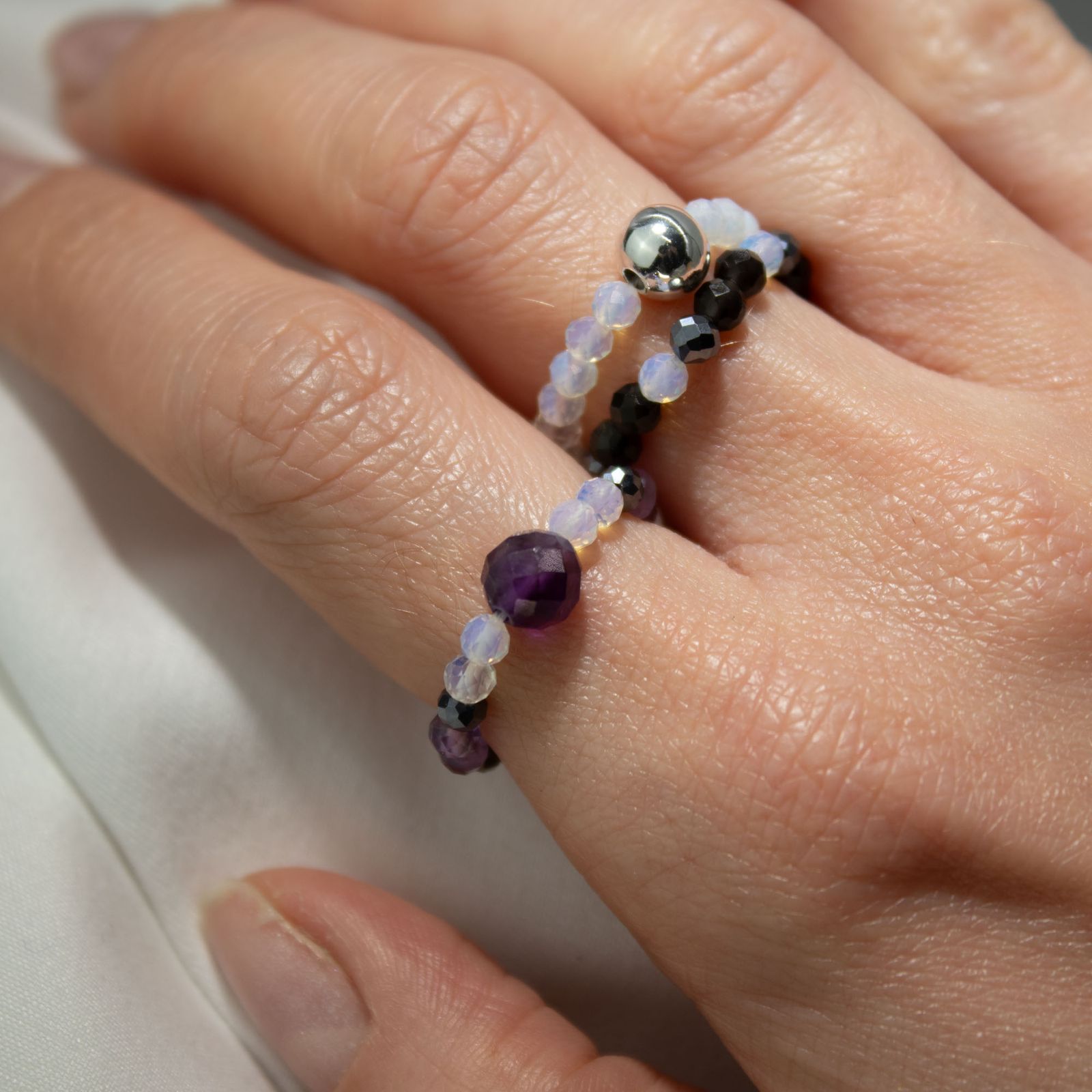 Conjunto de anillos de gema del espíritu de ninfa - Luna Llena - Imagen 9
