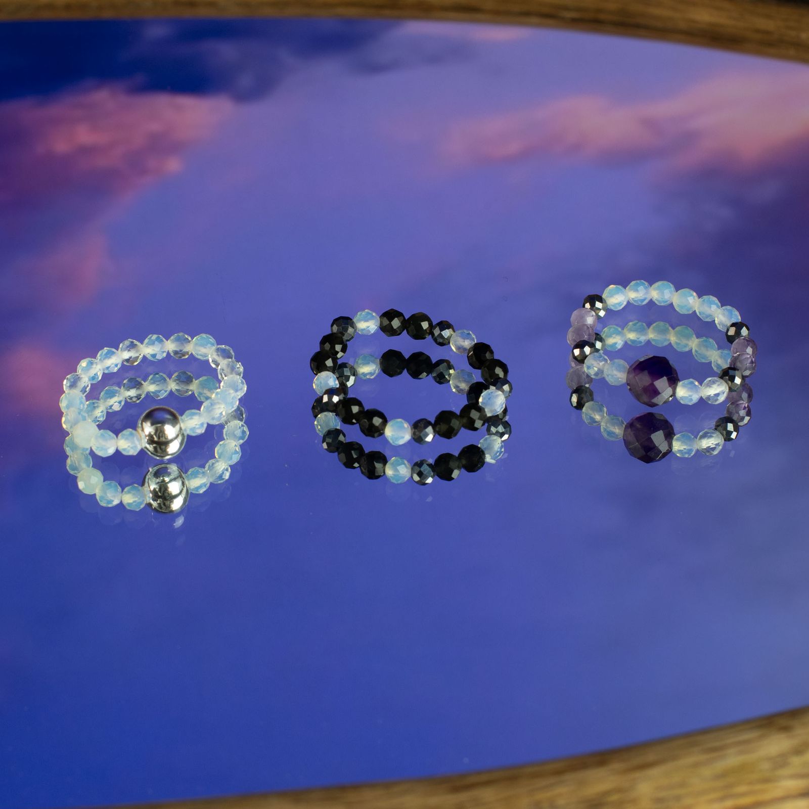 Conjunto de anillos de gema del espíritu de ninfa - Luna Llena - Imagen 4