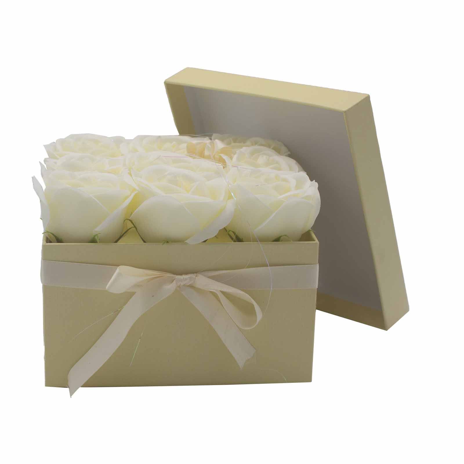 Caja de Regalo - Flor de Jabón 9 Rosas Crema - cuadrado - Imagen 8