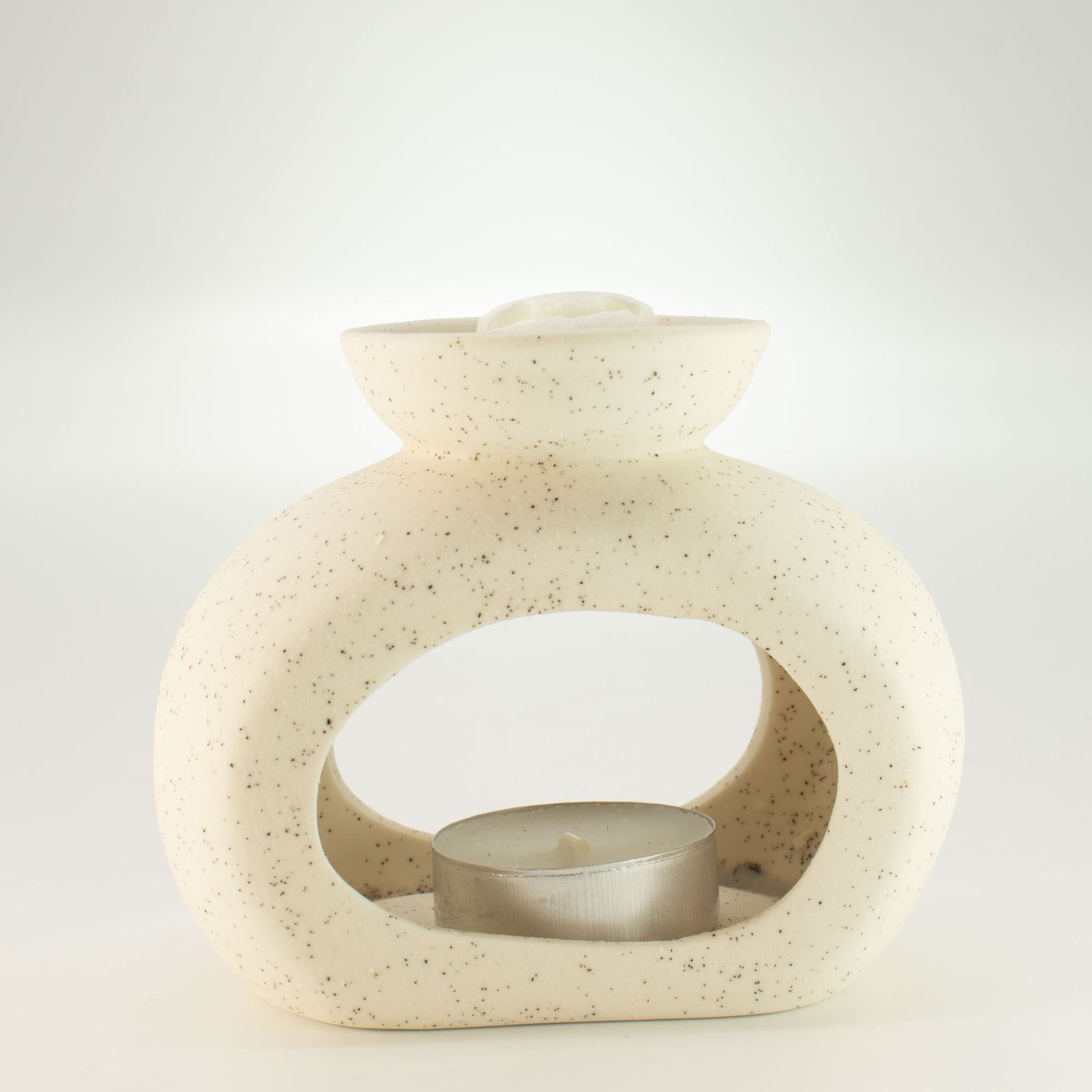 Quemador de aceite cerámico Zen - guijarro ovalado - blanco roto moteado - Imagen 3