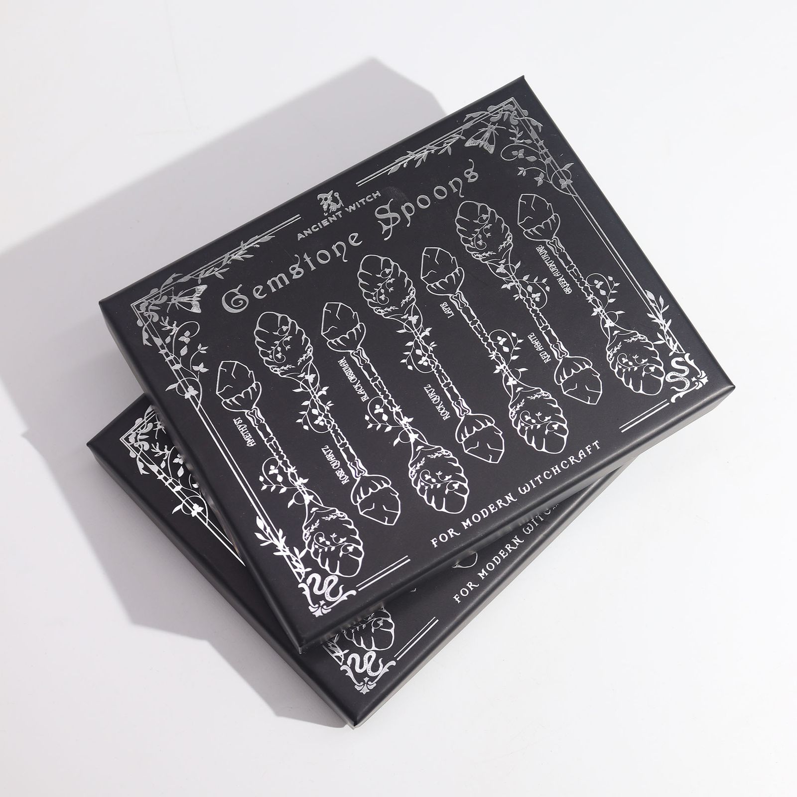 Set de 7 Cucharas de Bruja de Cristal con Piedra Preciosa de Bronce - Imagen 4