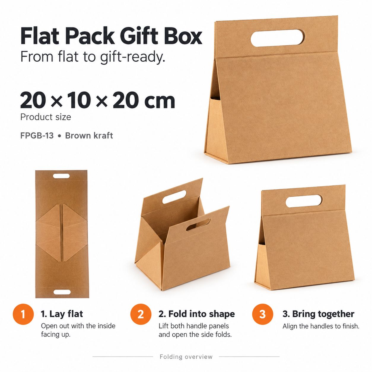 Caja de regalo plegable - Caja de mano grande (28x12.5x26cm) - Marrón artesanal - Imagen 2