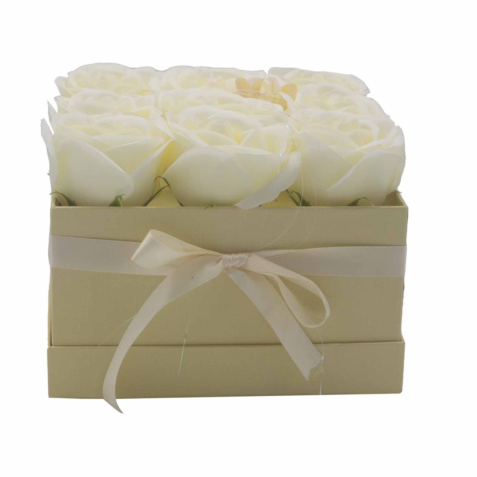 Caja de Regalo - Flor de Jabón 9 Rosas Crema - cuadrado - Imagen 9