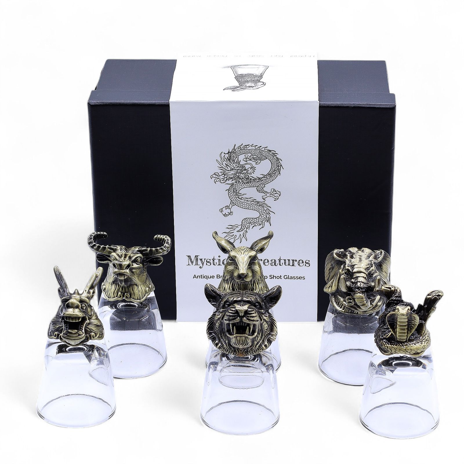 Set de regalo de 6 vasos de chupito (50 ml) - Criaturas Salvajes del Bosque - Bronce antiguo