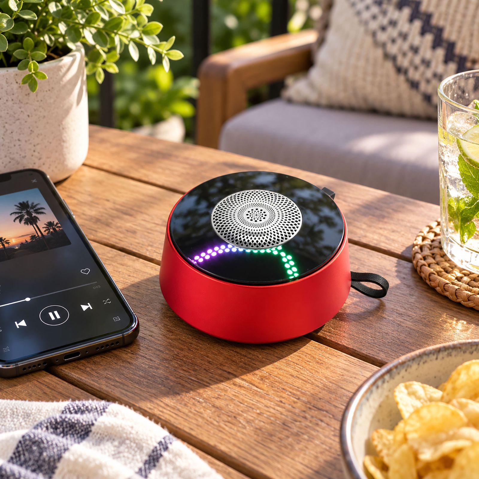 Mini altavoz con efecto de iluminación Mandela rojo - Imagen 3
