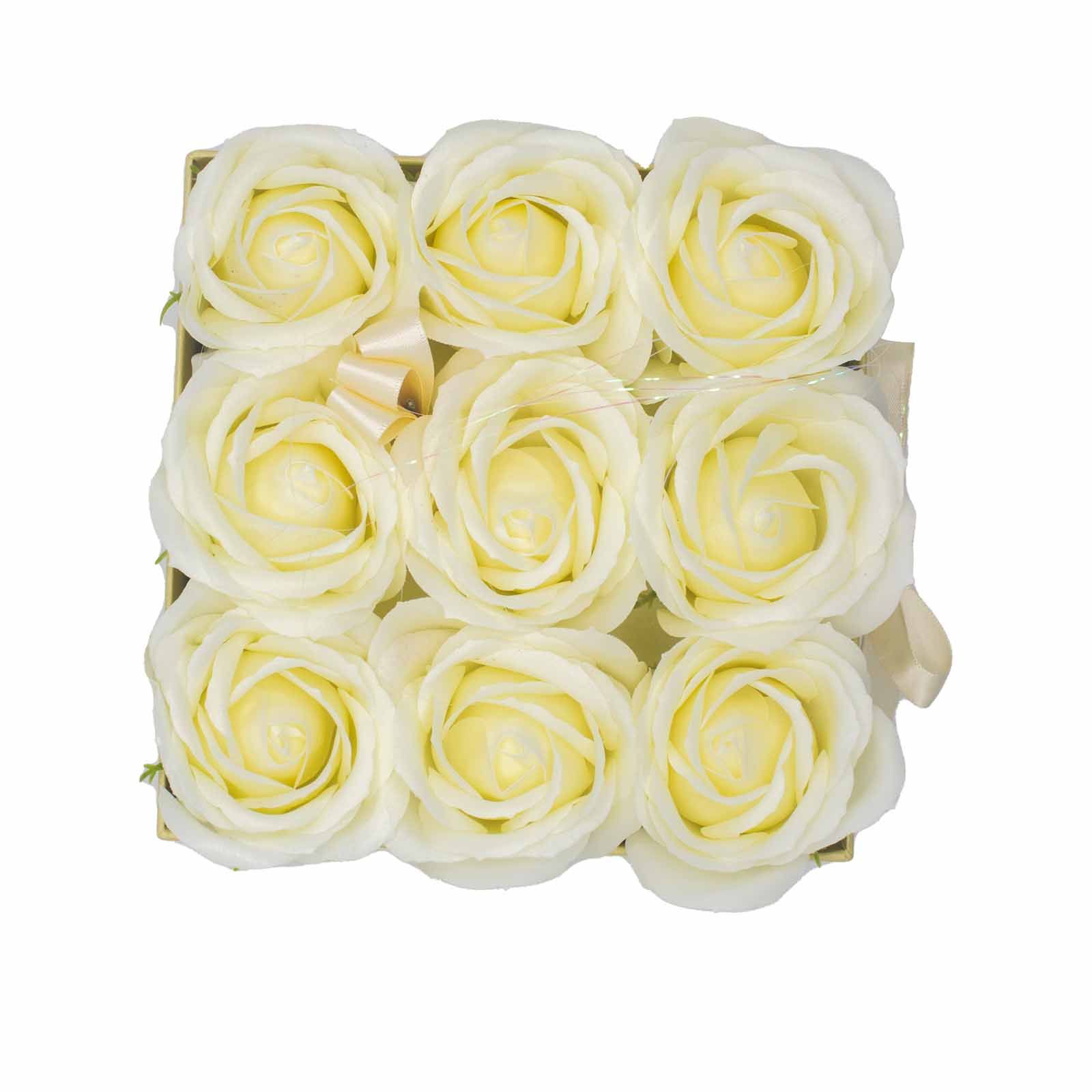 Caja de Regalo - Flor de Jabón 9 Rosas Crema - cuadrado - Imagen 6