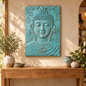 Gran Buda Marco de cemento fibrótico Turquesa Relieve - 0.7x1m