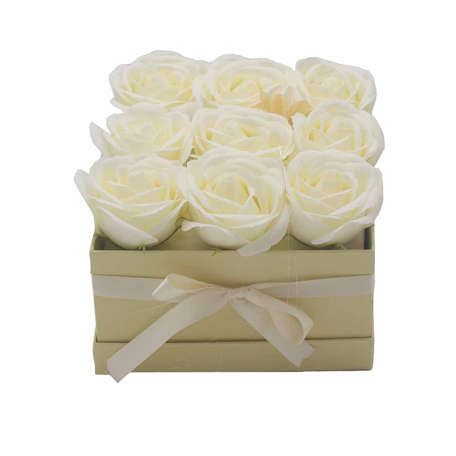 Caja de Regalo - Flor de Jabón 9 Rosas Crema - cuadrado - Imagen 5