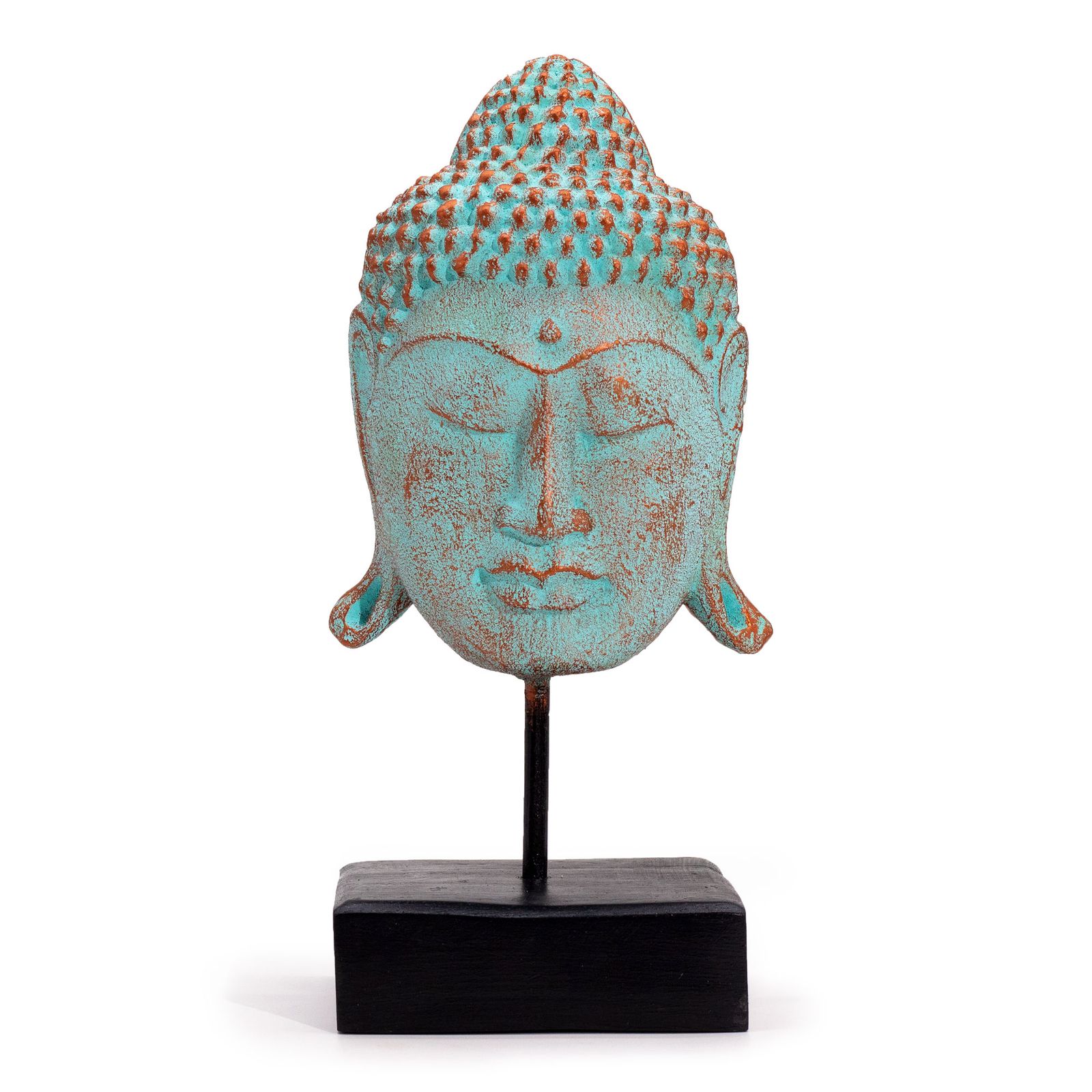 Cabeza de Buda Serenidad Grande sobre Soporte - Cobre Verde