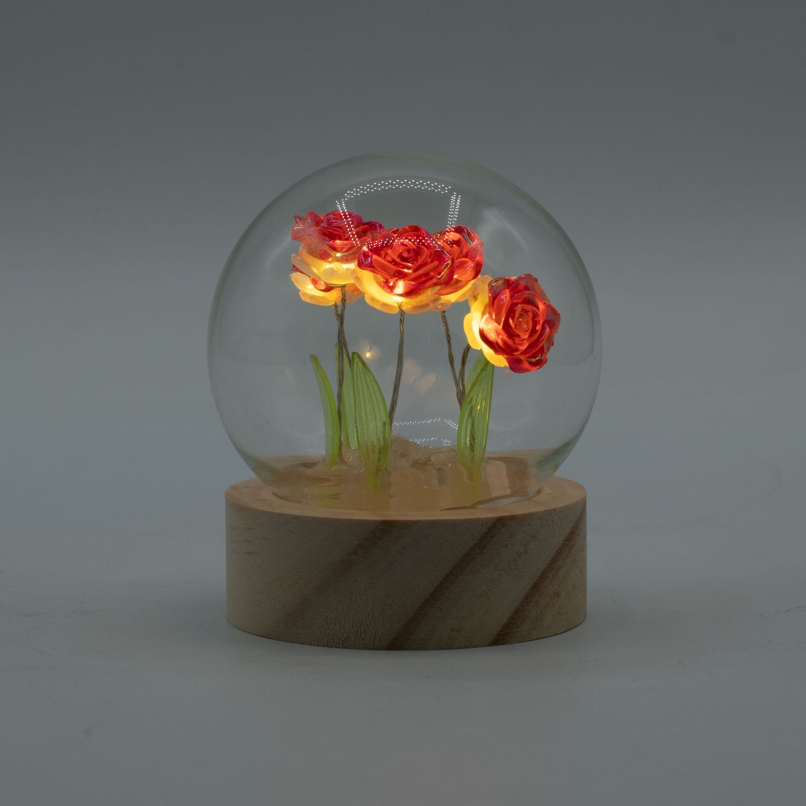 Domo de jardín Floral Glow - 5 rosas rojas - Batería LED - Imagen 4