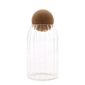 Tarro de cristal Cottage con bola de corcho - Acanalado - 15 cm