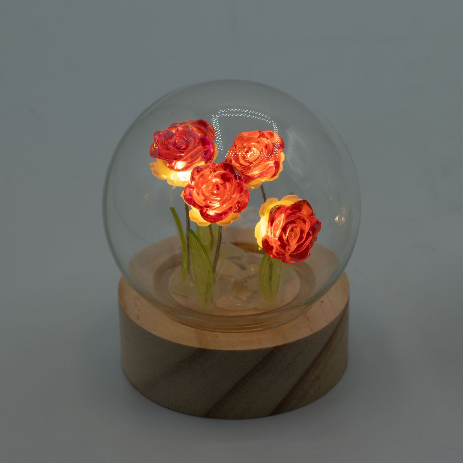 Domo de jardín Floral Glow - 5 rosas rojas - Batería LED - Imagen 5