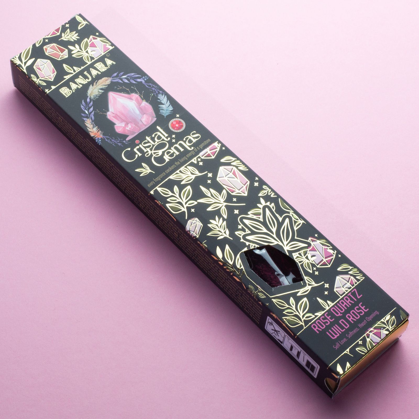 Banjara Cristal Gemas Varillas de incienso - Cuarzo Rosa Rosa Silvestre - Imagen 2