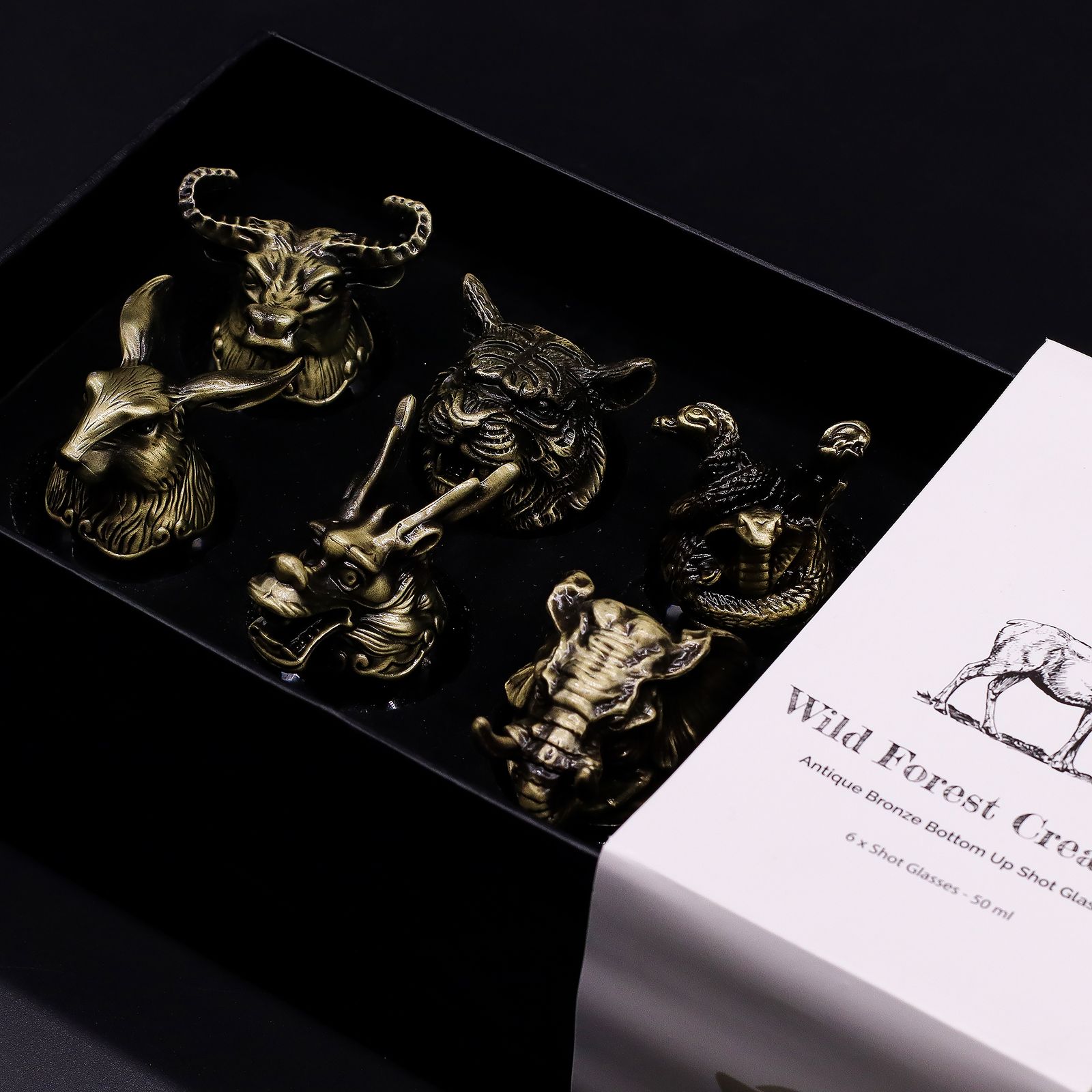 Set de regalo de 6 vasos de chupito (50 ml) - Criaturas Salvajes del Bosque - Bronce antiguo - Imagen 9
