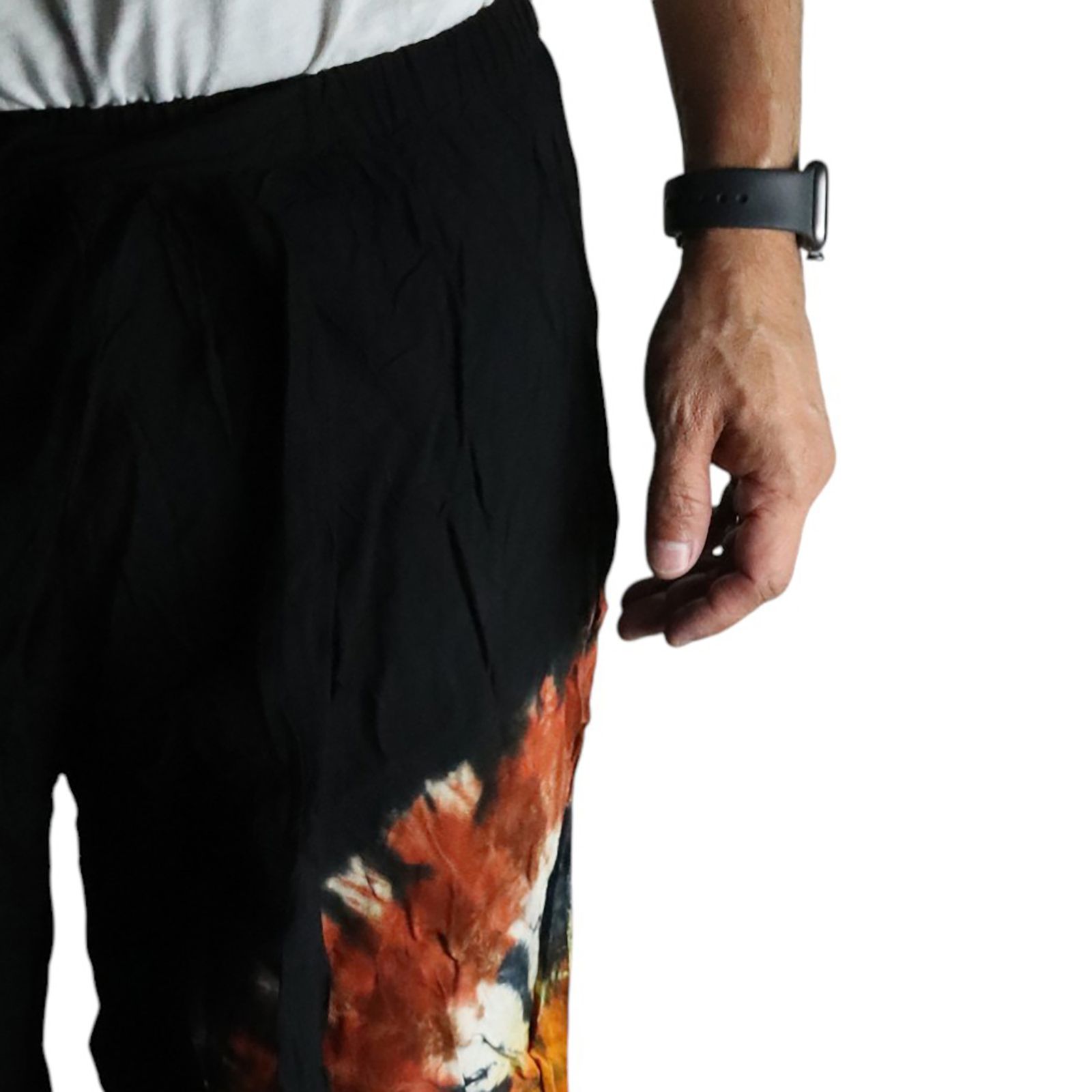 Pantalones de estilo japonés para estar en casa - negro chocolate y naranja - M - Imagen 6