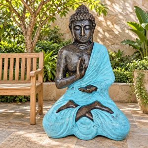 Gran Buda de Turquesa y Piedra Meditación en Stupa - 1.5m
