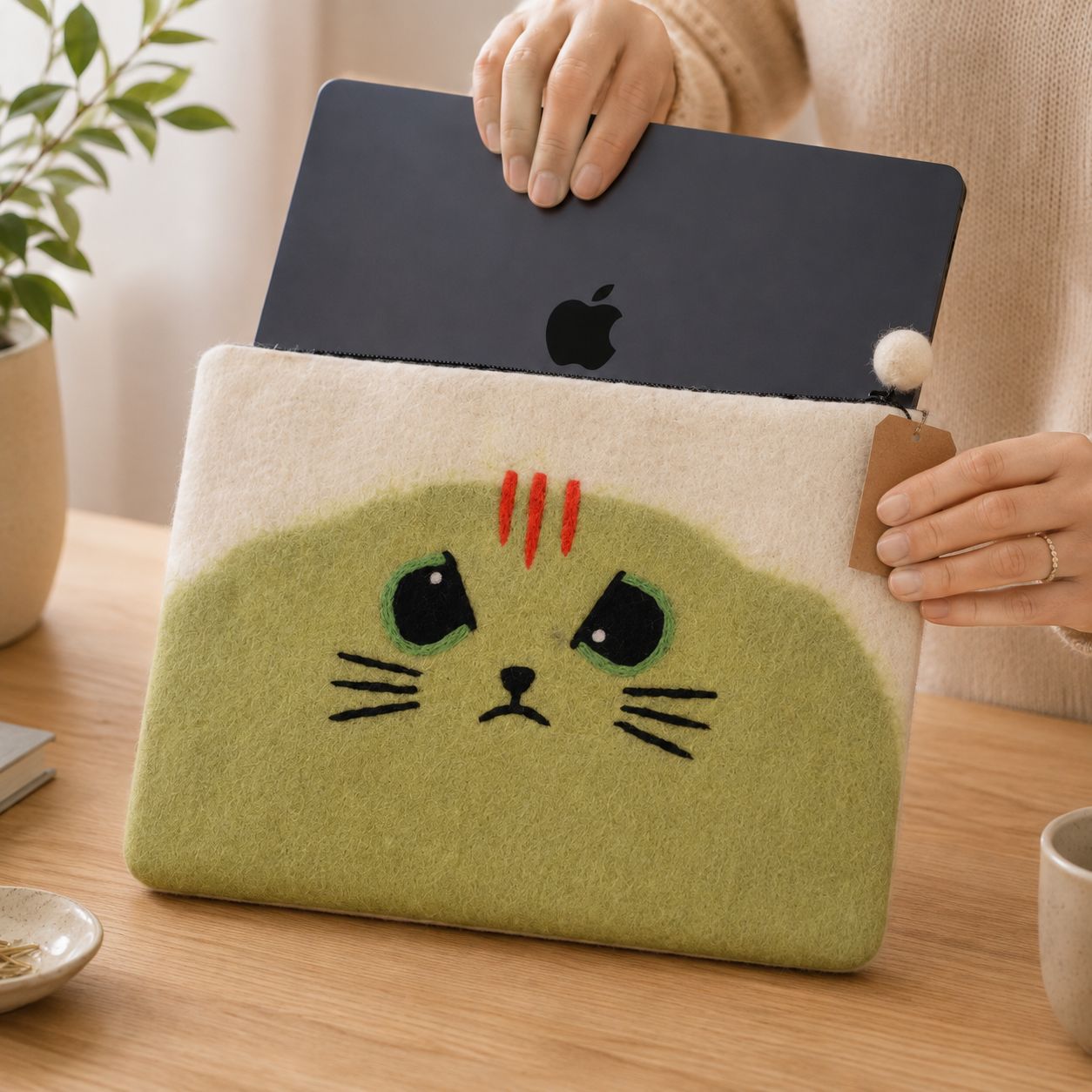 Funda de fieltro para portátil (de hasta 14 pulgadas) - Gato Gruñón - Imagen 3
