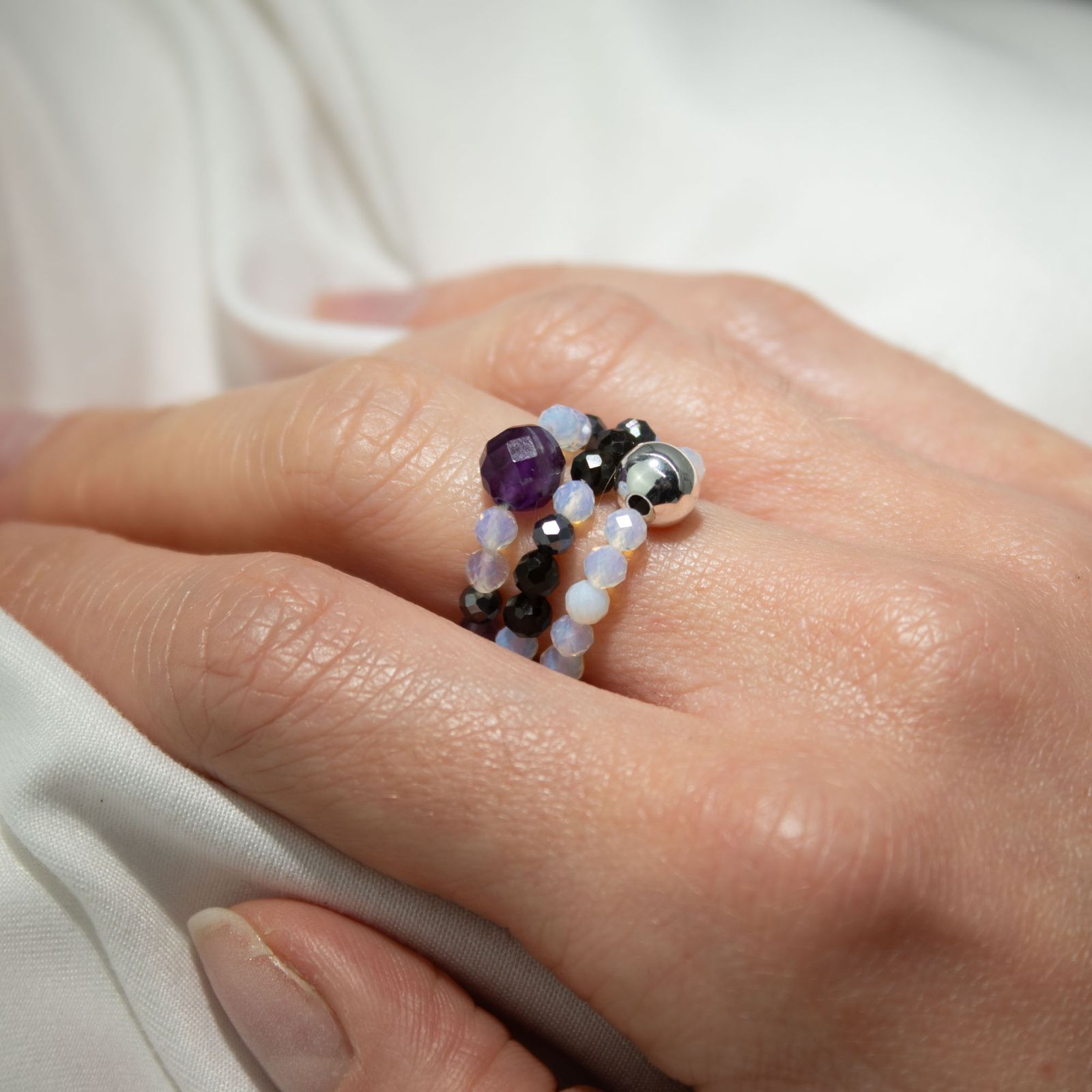 Conjunto de anillos de gema del espíritu de ninfa - Luna Llena - Imagen 3