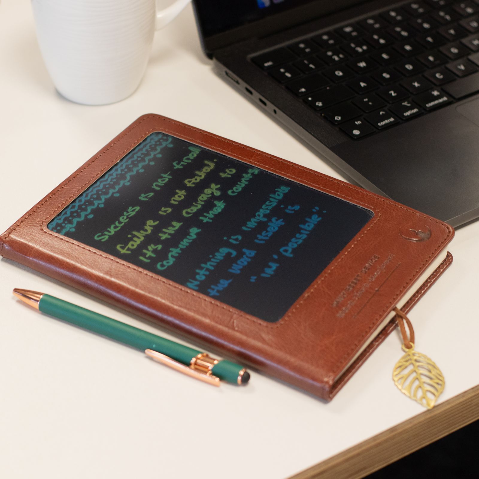 A5 Cuaderno de Intención - Pantalla LCD de limpieza - Efecto cuero marrón - 80 hojas - Imagen 9