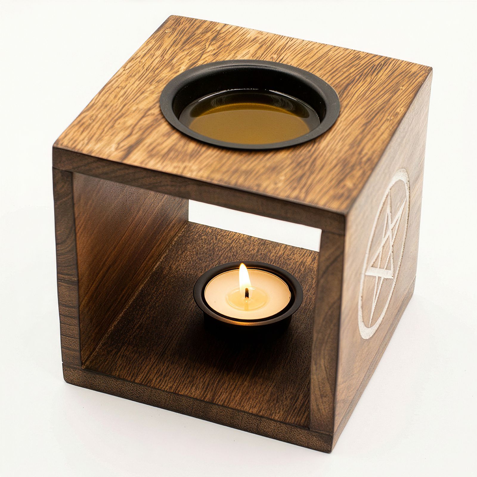 Gran quemador de aceite de madera de mango cuadrado - Árbol de la Vida - Imagen 4