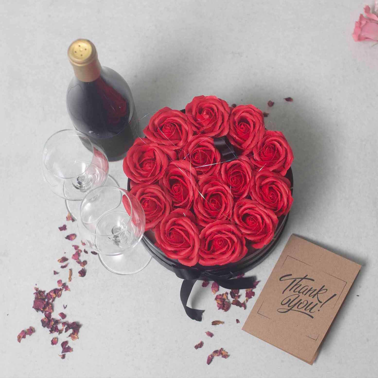 Caja de Regalo - Flor de Jabón 14 Rosas rojo - ronda - Imagen 8