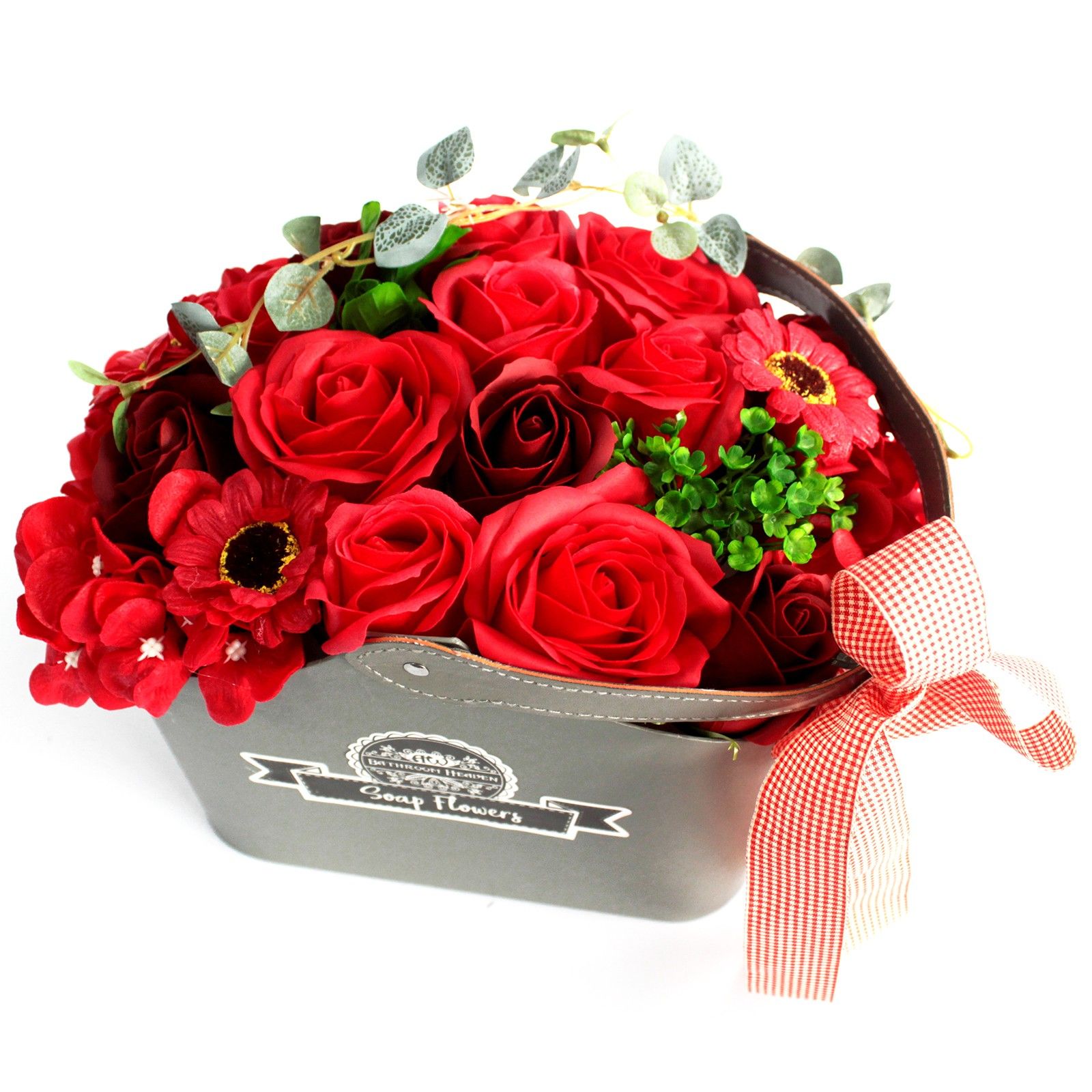 Cesta ramo de flores jabón - roja - Imagen 2