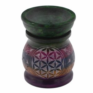 Quemador de Aceite de Esteatita 10cm - Flor de la Vida - Cinco Colores