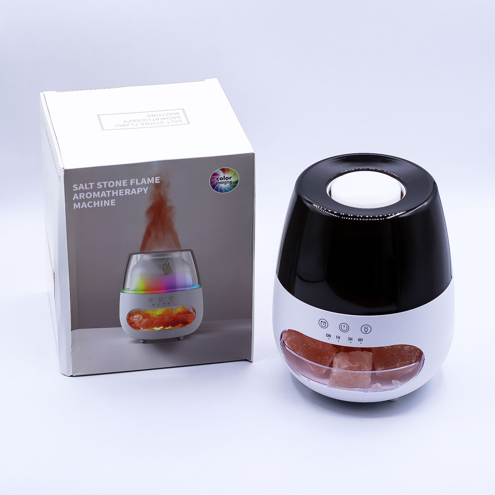 Difusor de aroma con efecto de llama de piedra de sal - USB blanco - Cambio de color y temporizador - Imagen 4