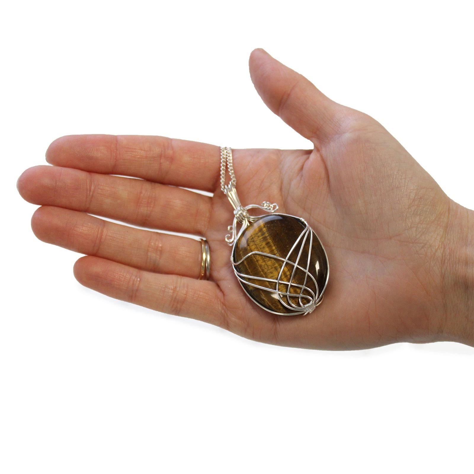 Collar de Gemas Envueltas en Cascada - Ojo de Tigre en bruto - Imagen 2