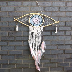 Atrapasueños - Lrg Macramé Ojo Azul / Blanco / Rosa
