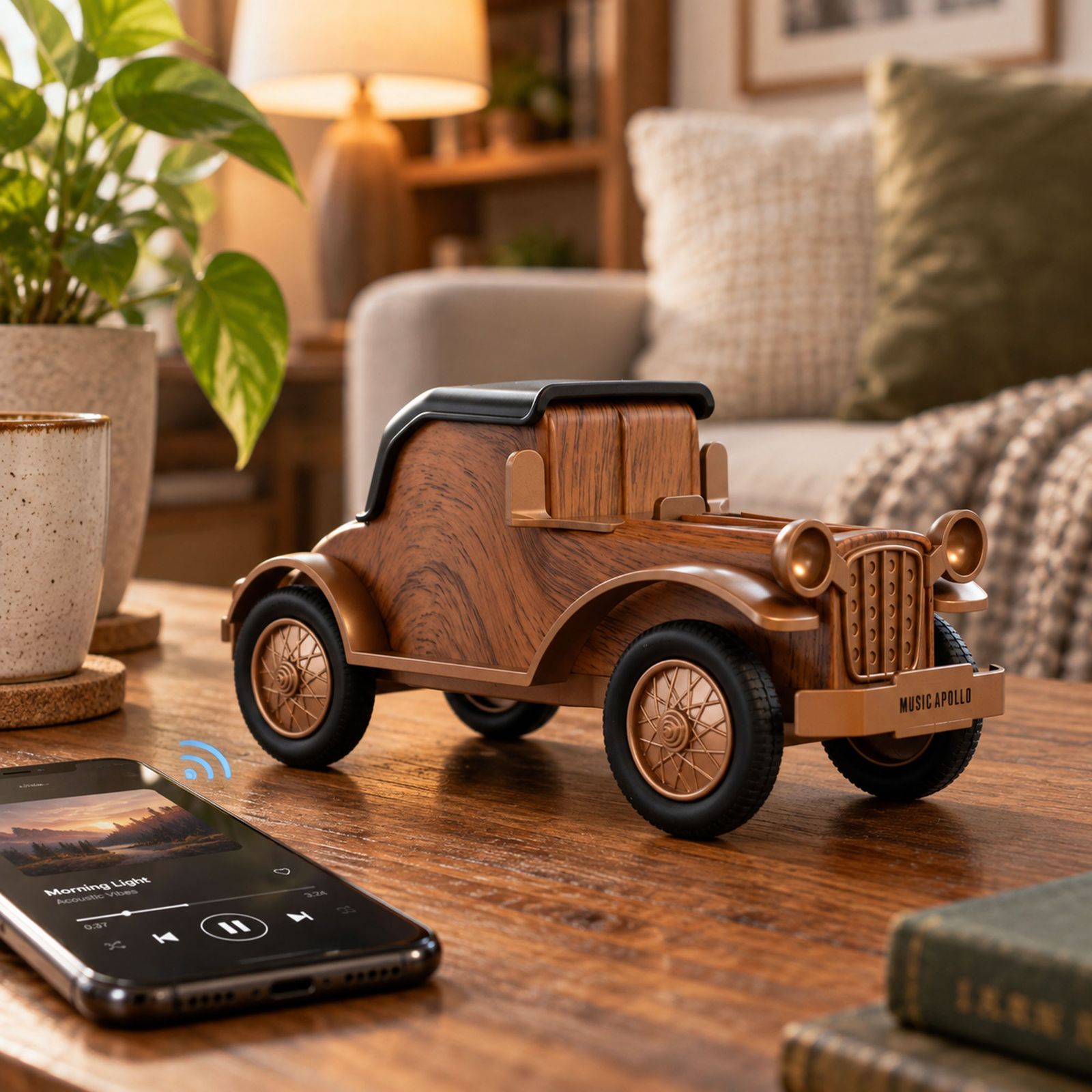 Altavoz clásico para coche vintage y soporte para teléfono - Bluetooth - 5 vatios - Imagen 2