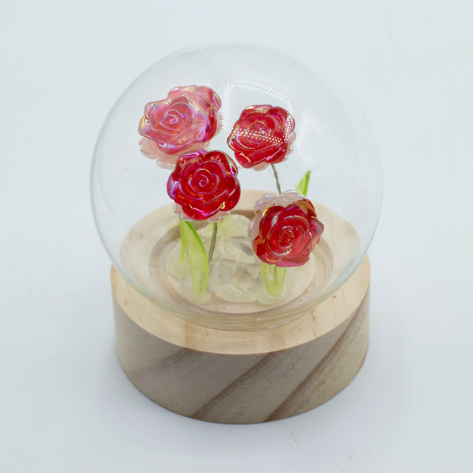 Domo de jardín Floral Glow - 5 rosas rojas - Batería LED - Imagen 2